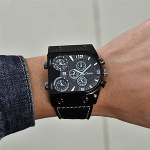 Sport Watch Men Quartz Analog Clock 3 Time Zone Sub-dials Design Big case Oversize Fashion Black Wrist Watches relogio