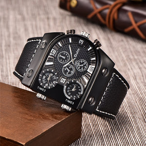 Sport Watch Men Quartz Analog Clock 3 Time Zone Sub-dials Design Big case Oversize Fashion Black Wrist Watches relogio