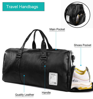 Bag leather, sports, travel, with a separate niche for shoes