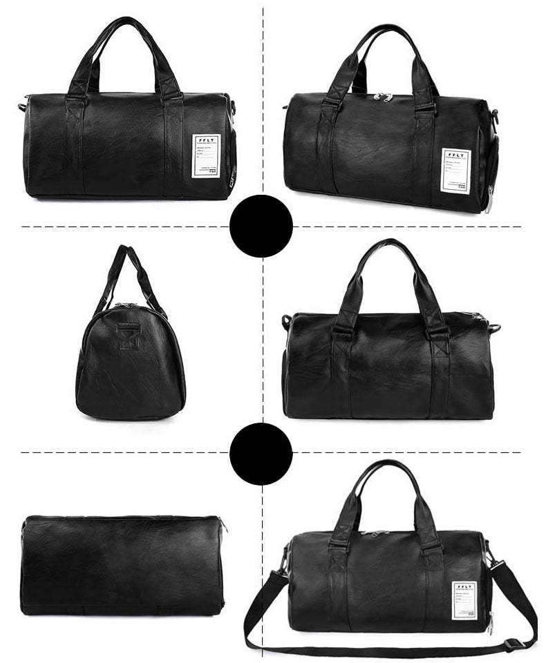 Bag leather, sports, travel, with a separate niche for shoes