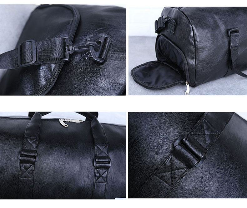 Bag leather, sports, travel, with a separate niche for shoes