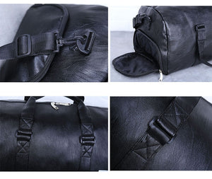 Bag leather, sports, travel, with a separate niche for shoes