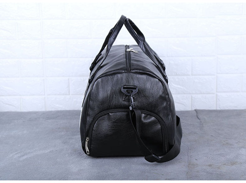 Bag leather, sports, travel, with a separate niche for shoes