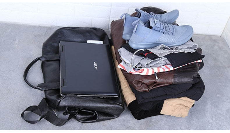 Bag leather, sports, travel, with a separate niche for shoes