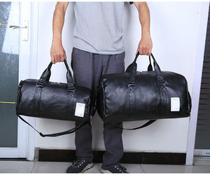 Bag leather, sports, travel, with a separate niche for shoes