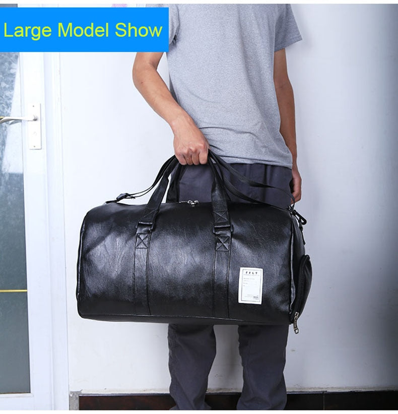 Bag leather, sports, travel, with a separate niche for shoes