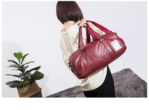 Bag leather, sports, travel, with a separate niche for shoes