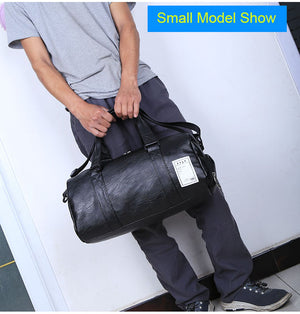 Bag leather, sports, travel, with a separate niche for shoes