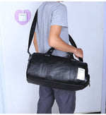 Bag leather, sports, travel, with a separate niche for shoes