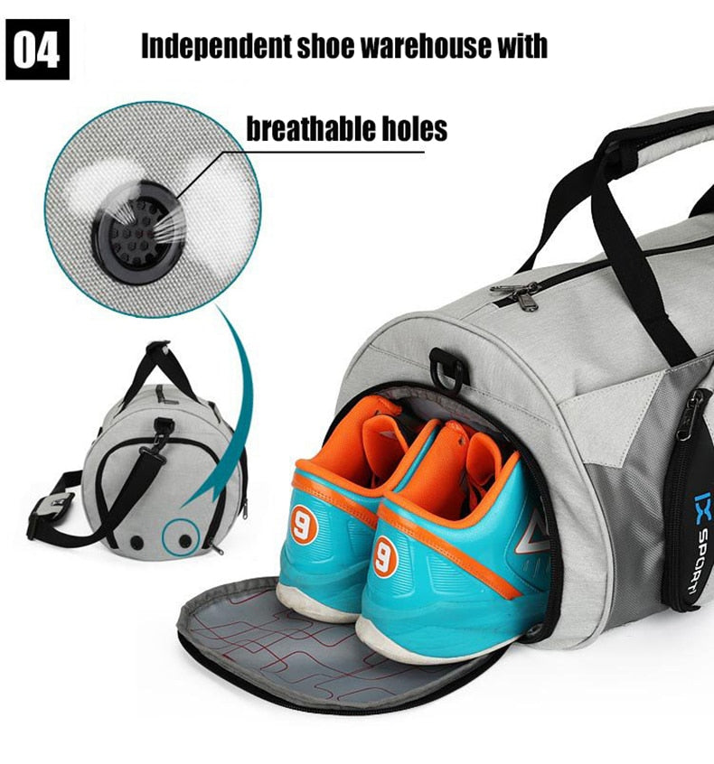 Comfortable sports bag, travel bag, with compartments for dry and wet items