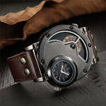 Quartz men's watch, with two zones (leather strap)