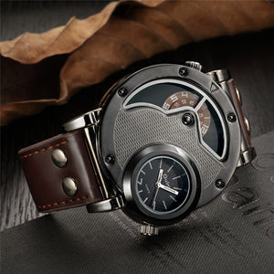 Quartz men's watch, with two zones (leather strap)