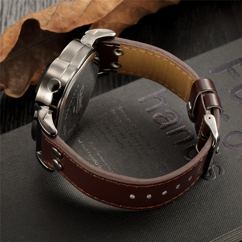 Quartz men's watch, with two zones (leather strap)