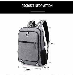 Male waterproof casual student backpack with USB charging port and laptop compartment