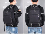 Male waterproof casual student backpack with USB charging port and laptop compartment