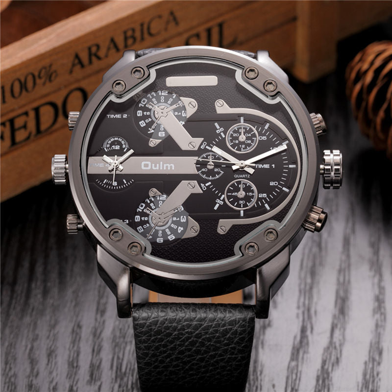 Quartz men's watch, with an original design (leather strap)