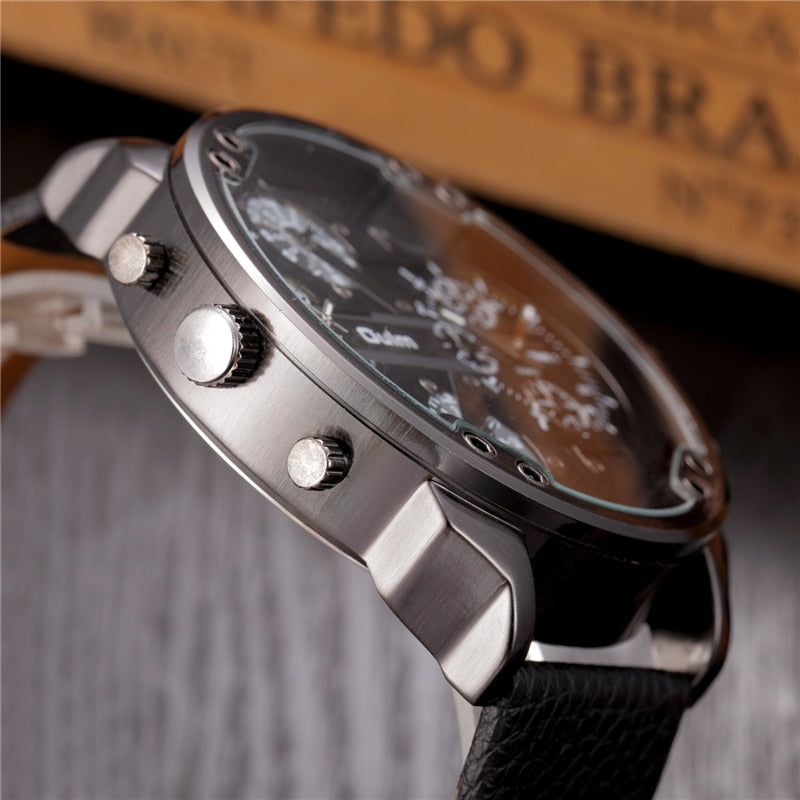 Quartz men's watch, with an original design (leather strap)