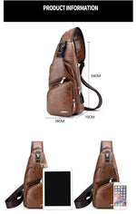 Men's leather cross-body bag for men for travel, with USB connector for charging a smartphone