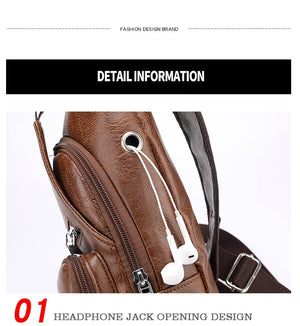 Men's leather cross-body bag for men for travel, with USB connector for charging a smartphone