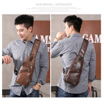 Men's leather cross-body bag for men for travel, with USB connector for charging a smartphone