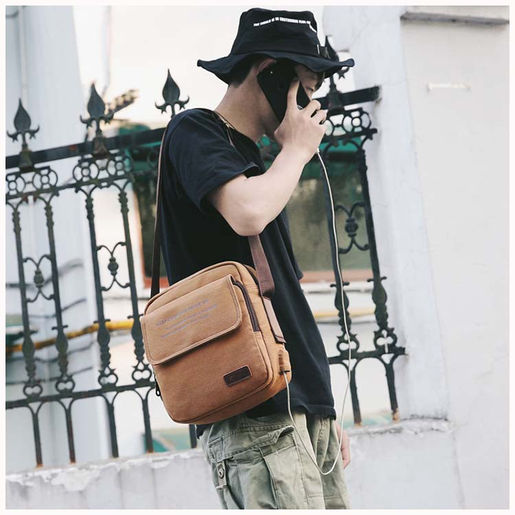 Waterproof men's cross-body bag for phone, wallet, keys and other, casual / with USB port