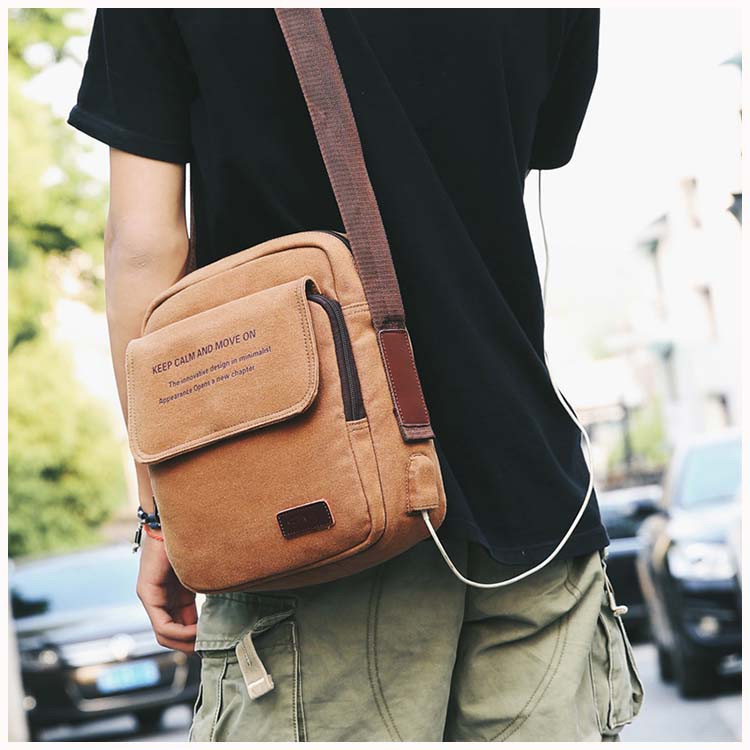 Waterproof men's cross-body bag for phone, wallet, keys and other, casual / with USB port