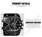 Sport Watch Men Quartz Analog Clock 3 Time Zone Sub-dials Design Big case Oversize Fashion Black Wrist Watches relogio