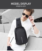 Multifunctional waterproof men’s chest crossbody bag with USB charging port