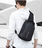 Multifunctional waterproof men’s chest crossbody bag with USB charging port