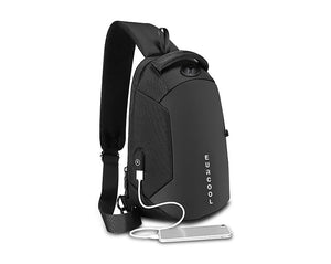 Multifunctional waterproof men’s chest crossbody bag with USB charging port