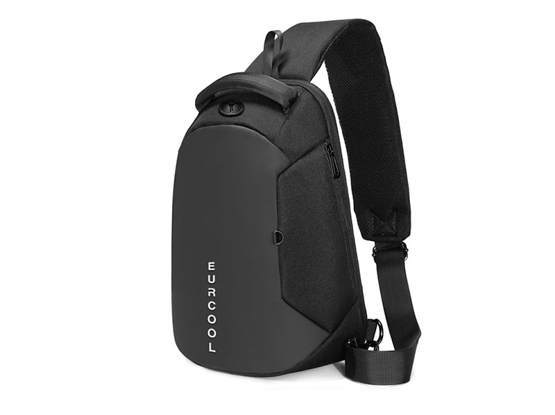 Multifunctional waterproof men’s chest crossbody bag with USB charging port