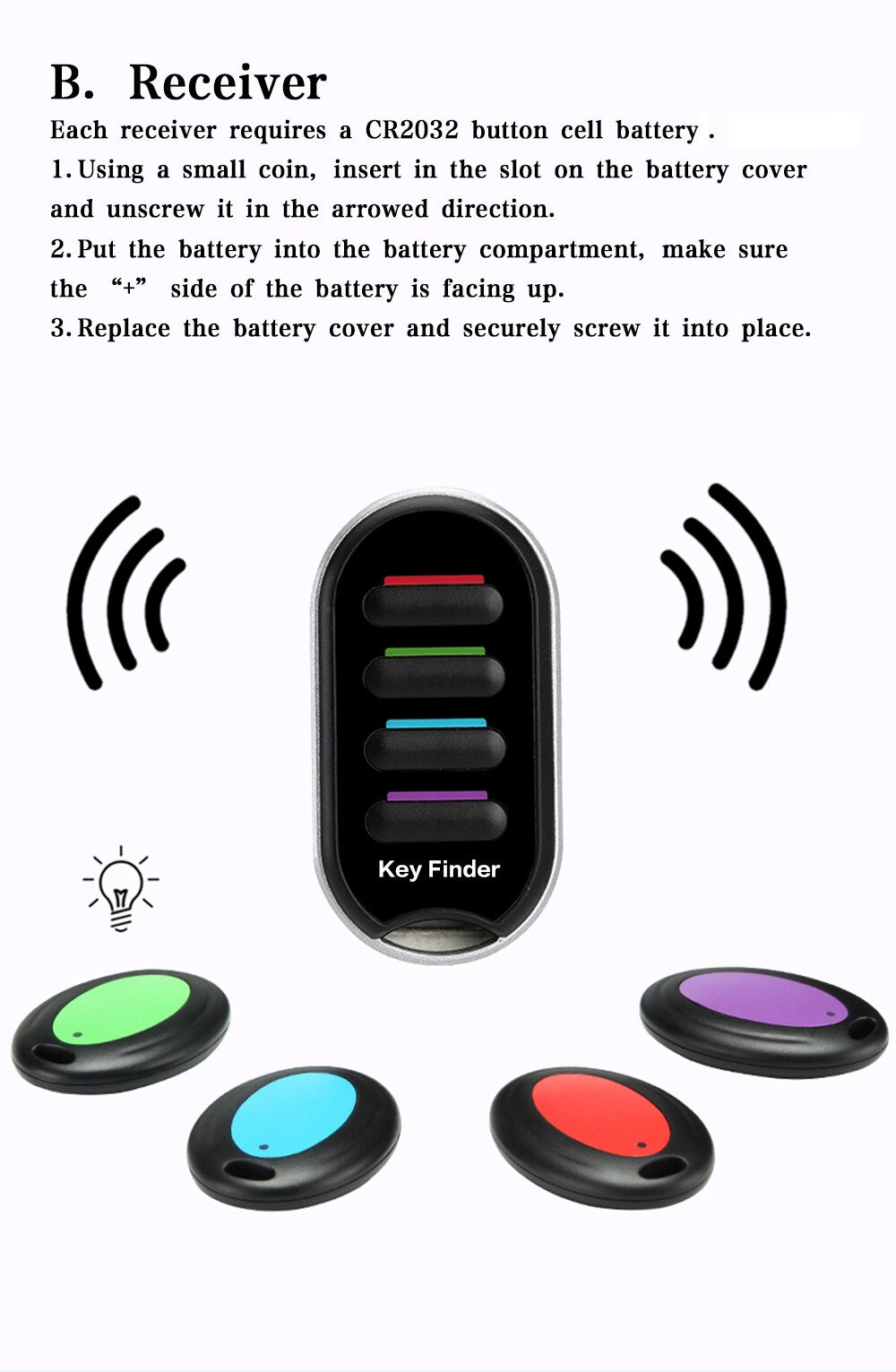 Wireless Key Finder Anti-lost Alarm Keychain LED Flashlight for Key Purse Pet Luggage RF Key Locater Item Tracker DZGOGO