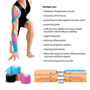 5M Waterproof Breathable Cotton Kinesiology Tape Sports Elastic Roll Adhesive Muscle Bandage Pain Care Tape Knee Elbow Protector