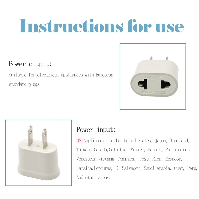 1PC US Adapter Plug EU to US Travel Wall Electrical Power Charge Outlet Sockets 2 Pin Plug Socket Euro Europe To USA