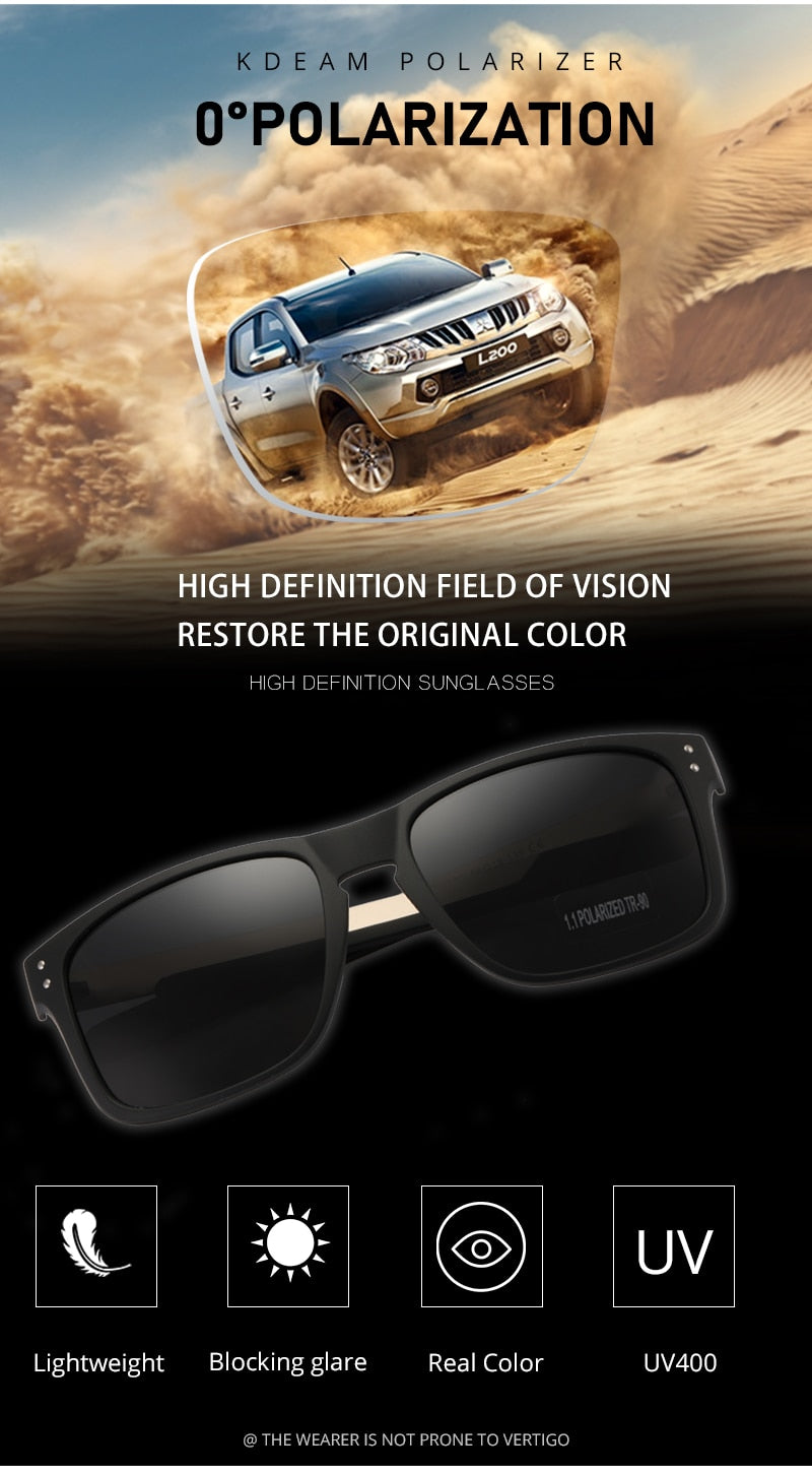 Rectangular Polarized Sunglasses Men Outdoor Driving Sun Glasses Man TR90 Flexible Frame Mix Stainless Steel Temple