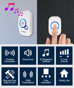 Wireless Doorbell Home Security Alarm/ Welcome Smart Doorbell 3in1 Multi-purpose Door Button 433MHz Easy Installtion