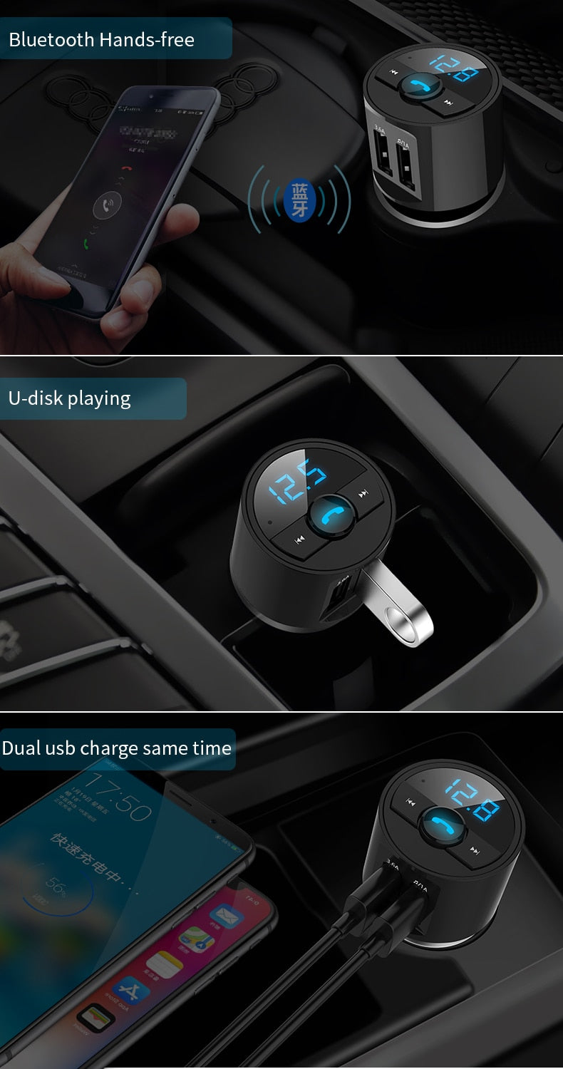 Quick USB Charger Bluetooth Car Kit FM Transmitter modulator Audio Music Mp3 Player Phone Wireless Handsfree Carkit