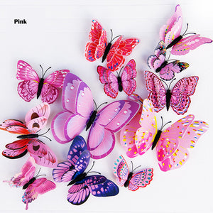 New style 12Pcs Double layer 3D Butterfly Wall Sticker on the wall Home Decor Butterflies for decoration Magnet Fridge stickers