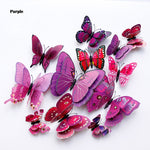 New style 12Pcs Double layer 3D Butterfly Wall Sticker on the wall Home Decor Butterflies for decoration Magnet Fridge stickers