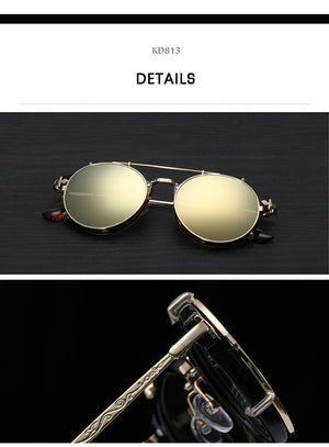 Steampunk Clip On Sunglasses Men Round Sun Glasses Women Baroque Carved Legs All-matching Size With Box
