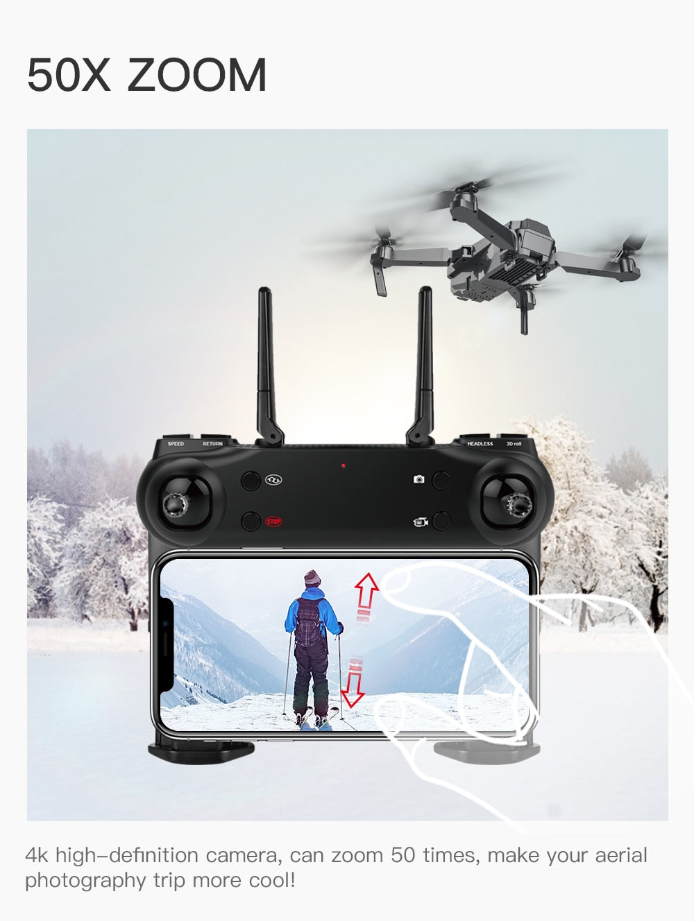 Best Drone 4K with HD Camera WIFI 1080P Camera Follow Me Quadcopter FPV Smart Drone Long Battery Life Altitude Hold RC