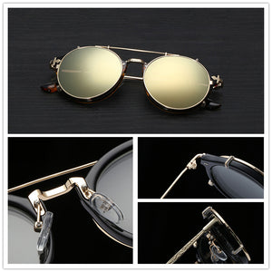 Steampunk Clip On Sunglasses Men Round Sun Glasses Women Baroque Carved Legs All-matching Size With Box