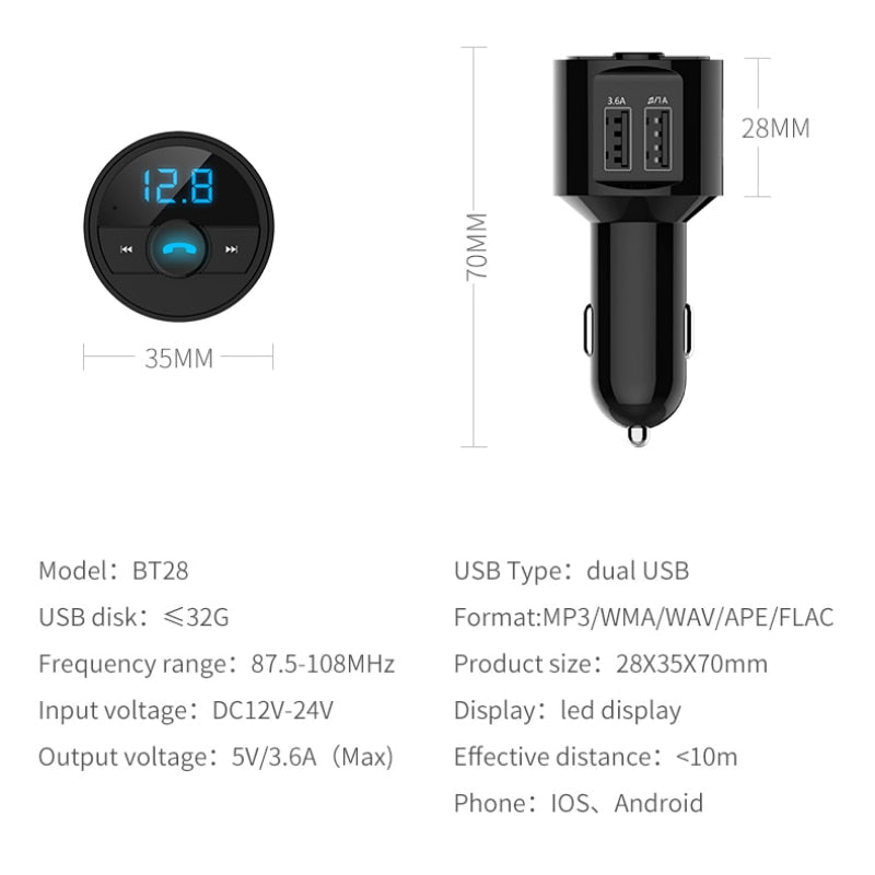 Quick USB Charger Bluetooth Car Kit FM Transmitter modulator Audio Music Mp3 Player Phone Wireless Handsfree Carkit