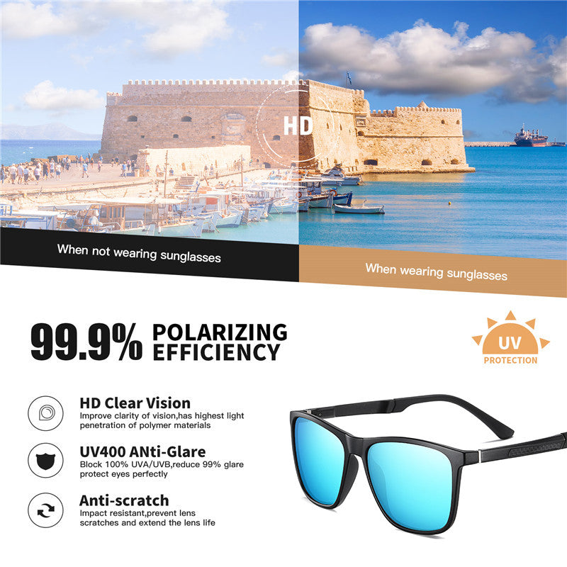 Polarized Men's Sunglasses Aluminum magnesium Temple Anti-Glare Mirror Lens Driving Square Sun glasses Male UV400