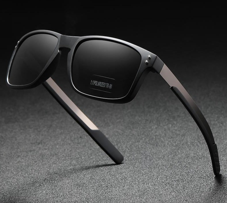 Rectangular Polarized Sunglasses Men Outdoor Driving Sun Glasses Man TR90 Flexible Frame Mix Stainless Steel Temple