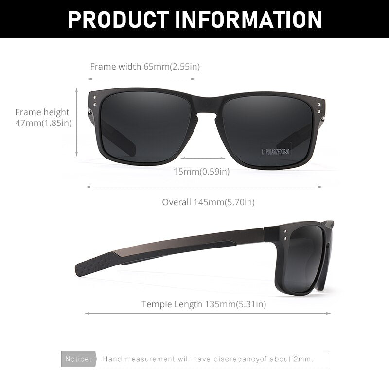 Rectangular Polarized Sunglasses Men Outdoor Driving Sun Glasses Man TR90 Flexible Frame Mix Stainless Steel Temple