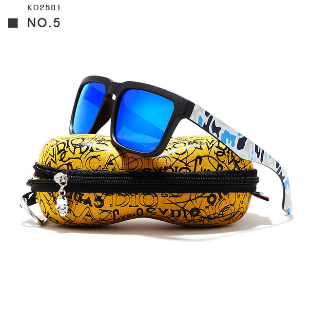 Eye-catching Function Polarized Sunglasses For Men Matte Black Frame Fit. Painting Temples Play-Cool Sun Glasses With Case
