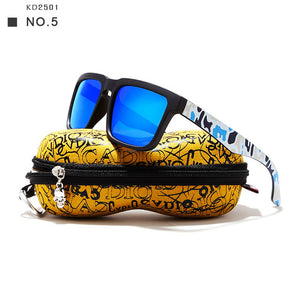 Eye-catching Function Polarized Sunglasses For Men Matte Black Frame Fit. Painting Temples Play-Cool Sun Glasses With Case