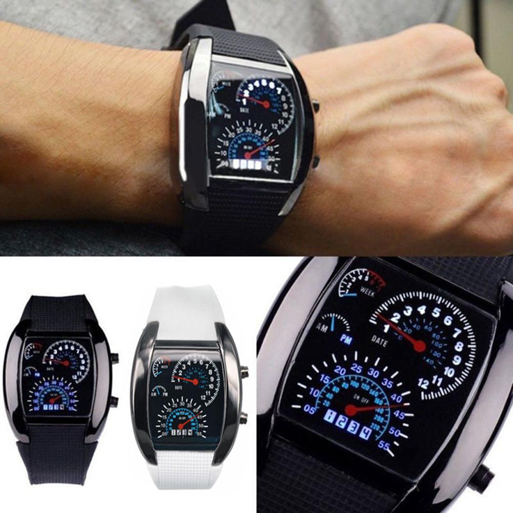 Men Fashion LED Sport Rubber Band Digital Week Date Dashboard Pattern Dial Watch Mas-culino Fashion Men's Watch Large Dial Milit