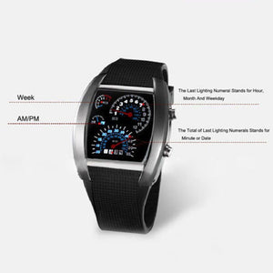 Men Fashion LED Sport Rubber Band Digital Week Date Dashboard Pattern Dial Watch Mas-culino Fashion Men's Watch Large Dial Milit